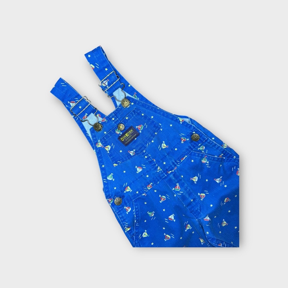 OshKosh B’gosh Vintage Boat Wave Pattern Blue Overalls - Picture 2 of 7